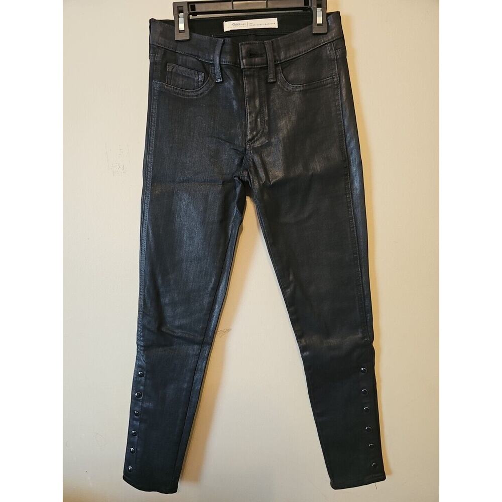 GAP Jeans Womens 24R Inner Cozy Leggings Black Coated Skinny Snap Hem Warm Lined